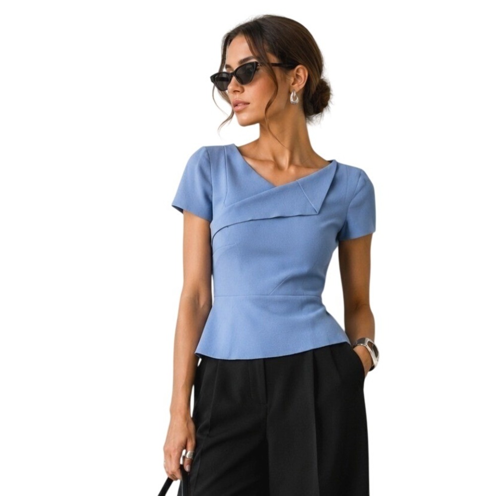 LNWOT Roland Mouret Wool Crepe Asymmetrical Origami Top US 10 UK 14